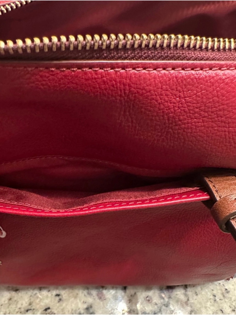 Fossil Red Leather Satchel with Brown Handles, New without tags - Picture 7 of 11